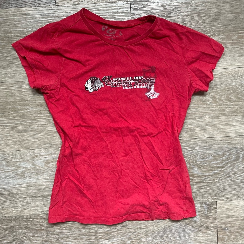 2010 Stanley Cup Champions Chicago Blackhawks Red Female Cotton T Shirt